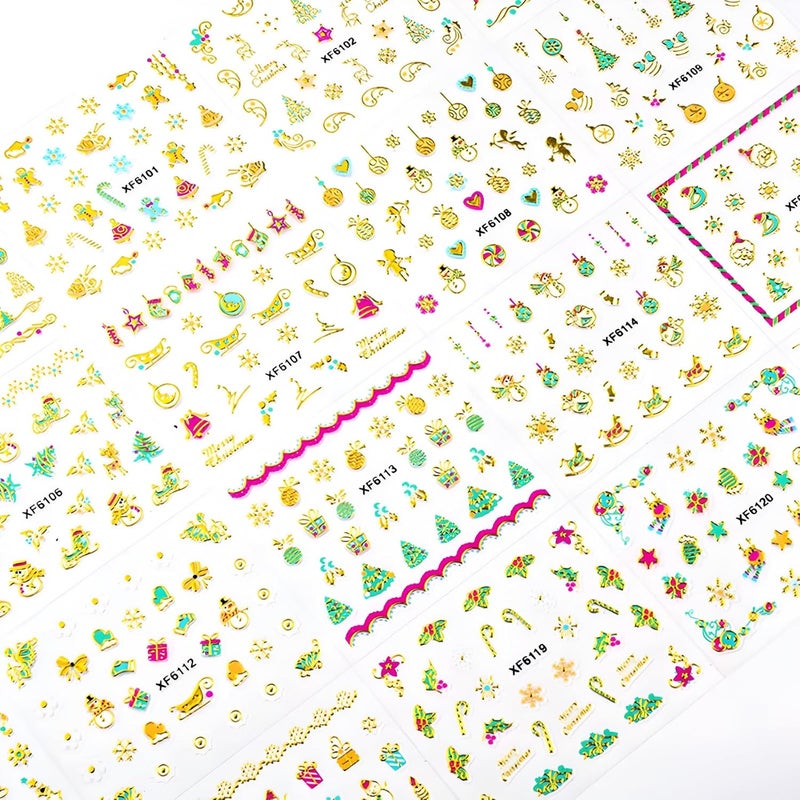 SPLOCUDU 24 Sheets Christmas Nail Art Stickers Gold Snowflake Nail Decals 3D Self- Adhesive Pegatinas Uñas Snowman Elk Christmas Trees Nails Nail Supplies Nail Art Design Decoration Accessories for Women and G - Image 5